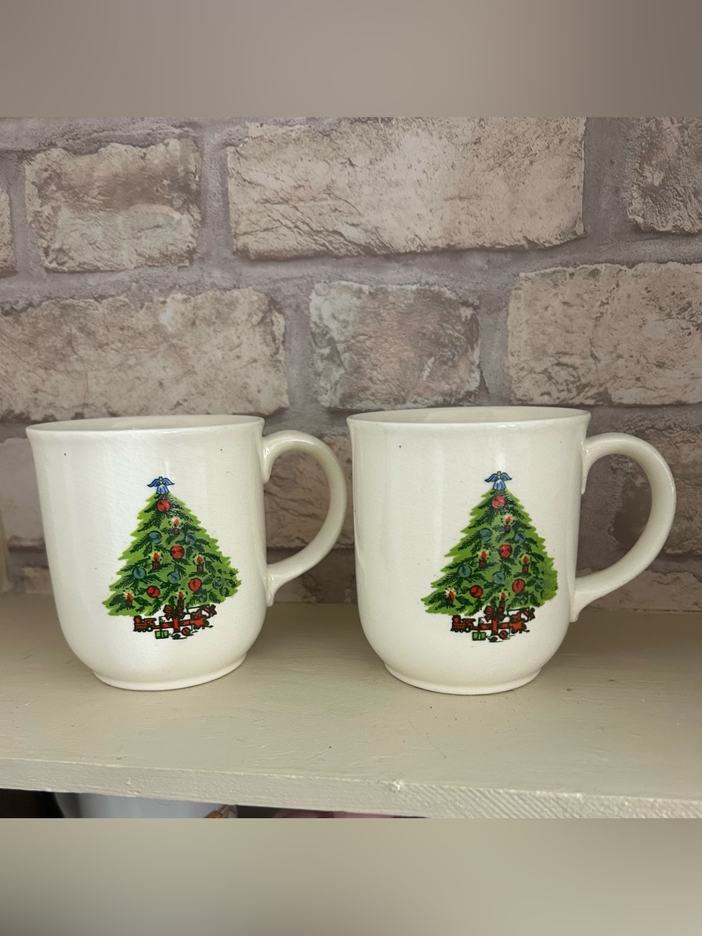 Vintage Mt Clemens Pottery Christmas Tree Mugs Set of 2 - 1970s Holiday